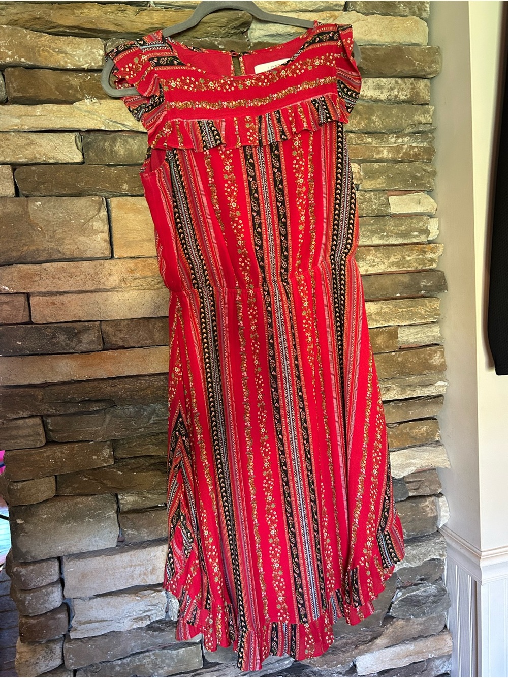 LOFT Striped Ruffle Midi Dress